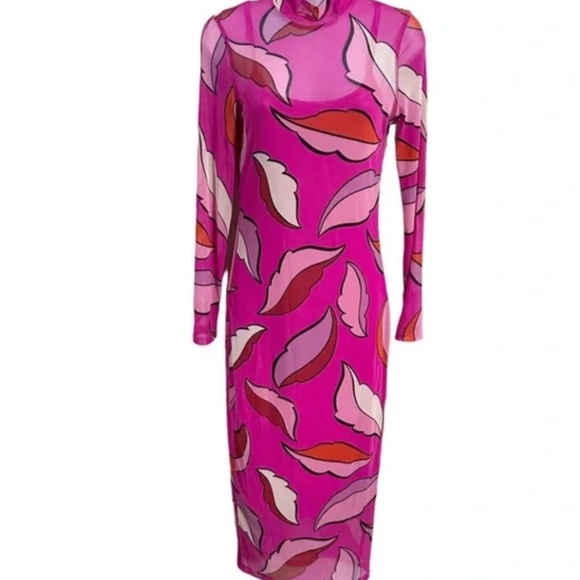 Sammy B x Women's Long Sleeve Mesh Bodycon Dress Pink Floral Size Medium - Picture 9 of 10